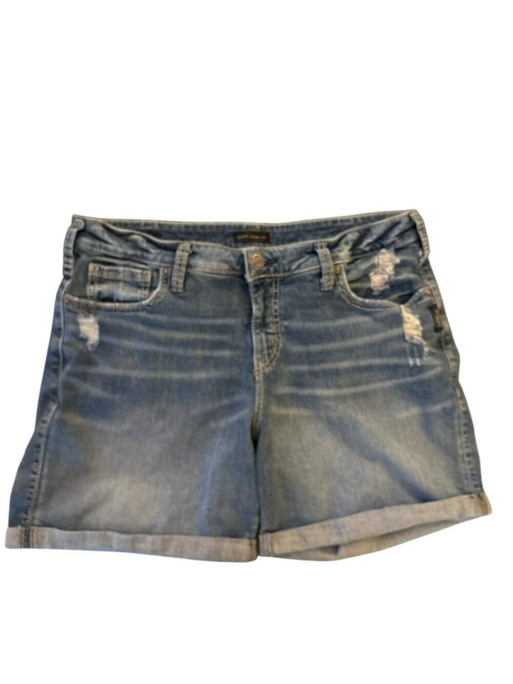 Silver Jeans Co. Boyfriend Distressed Denim Cuffed Shorts Size 16